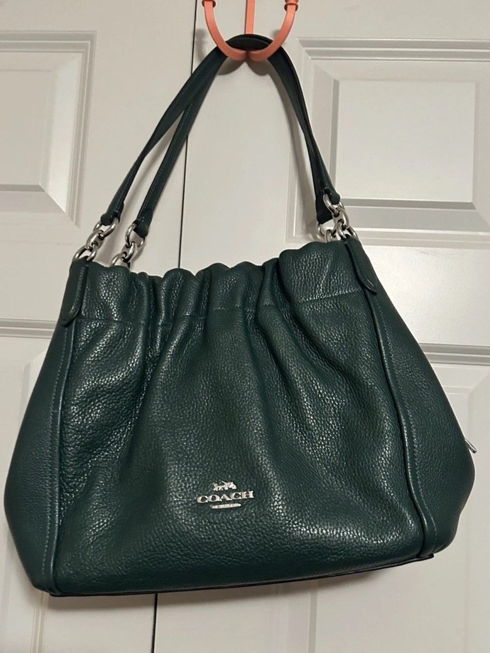 Coach Green Pebbled Leather Shoulder Bag Ruched Double
Handles